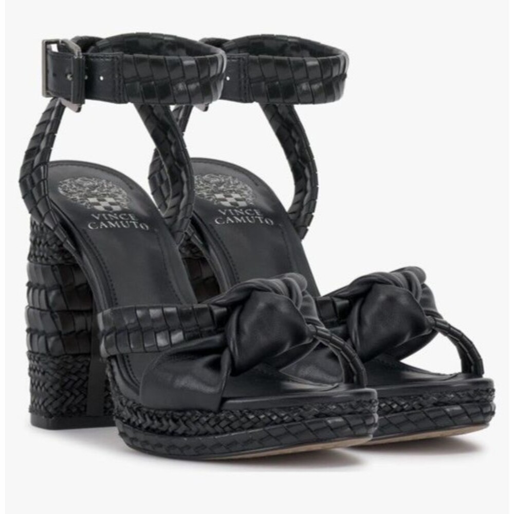 New Vince Camuto Fancey Black Block High Heel Sandals Ankle Strap 4" - Size 10 M